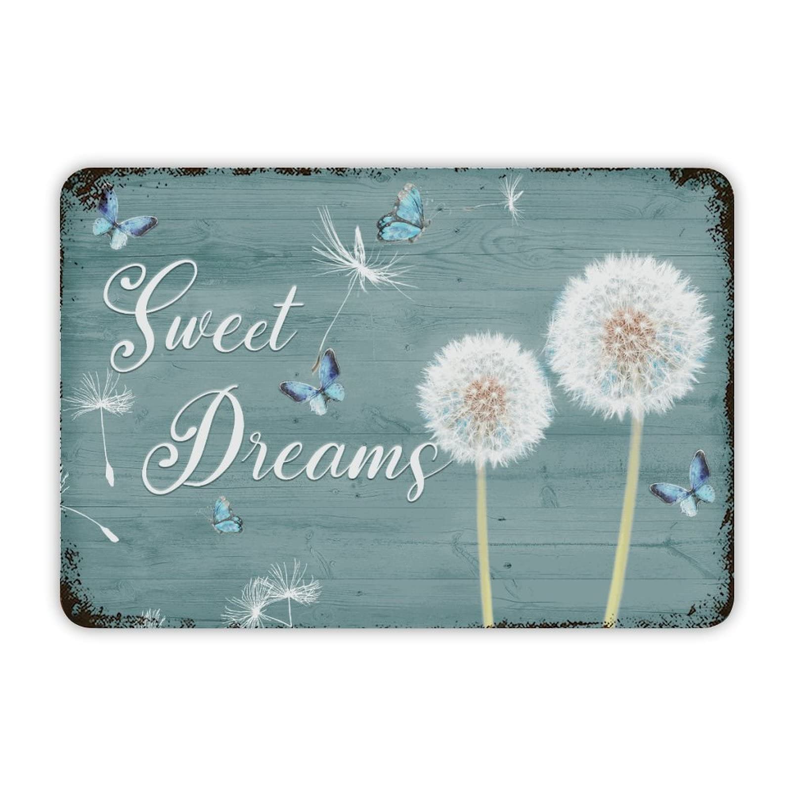 ENEDNATE Sweet Dreams Dandelions Butterfly Aluminum Sign 12x8 inch Vintage Metal Tin Sign Home Decor for Club Bar Garden Kitchen Restaurant