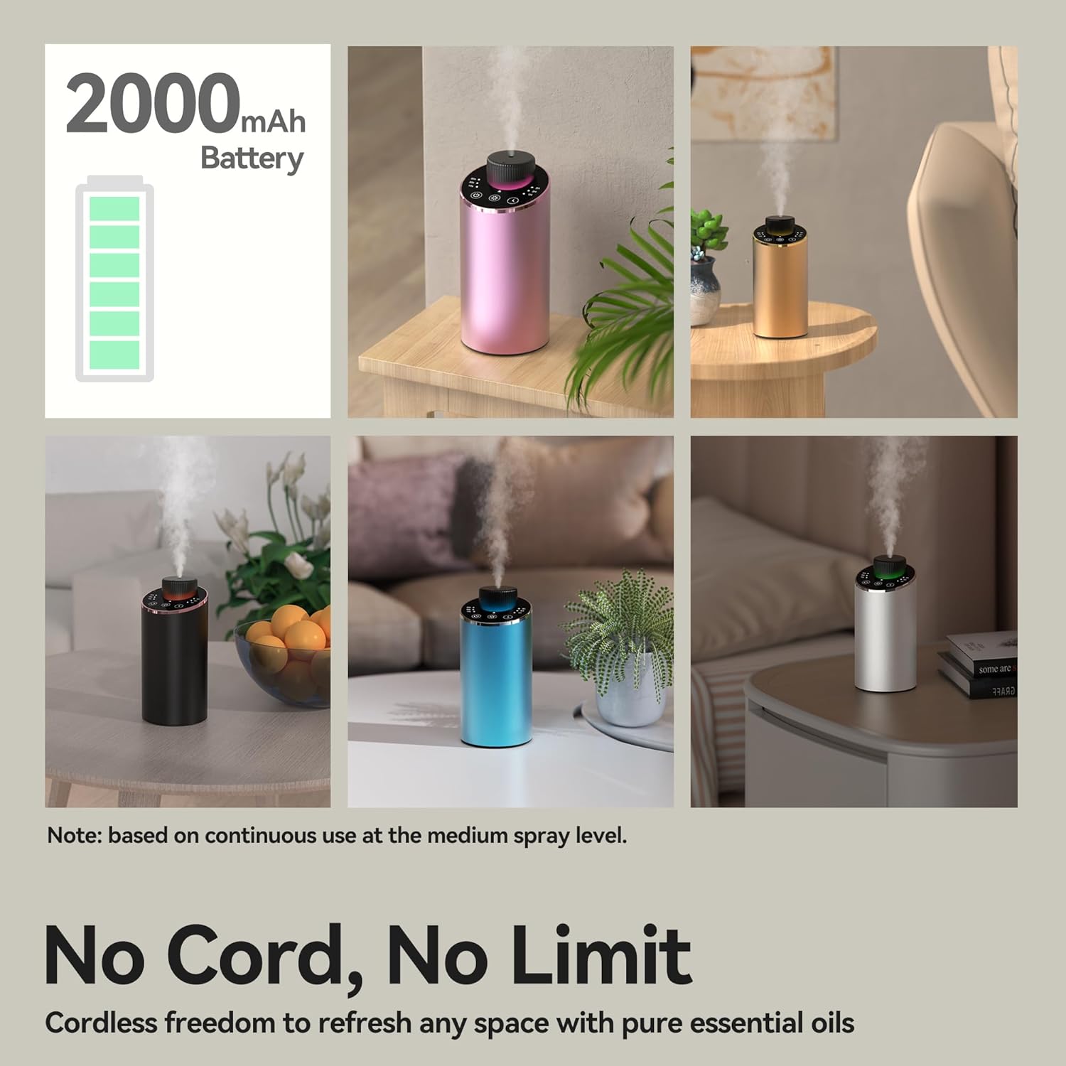 Waterless Essential Oil Diffuser Aromatherapy Scent Diffusers for Home Large Room, Bedroom, Car, Office, Desk, Battery Operated Mini Portable Air Freshener, 3 Countdown Timers & 3 Mist Levels - Image 7