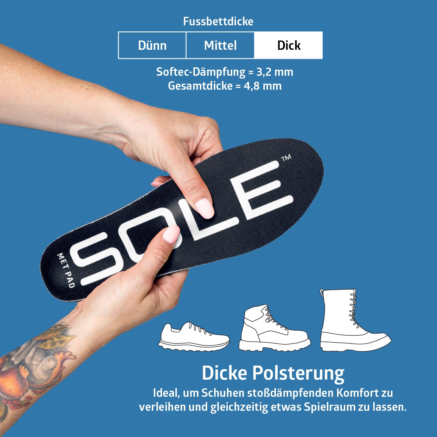 SOLE Active Thick Mit Messpad — Fußgewölbestützsohlen Zur Linderung Von Plantarfasziitis — Herrengröße 10/ Damengröße 12 Schwarz