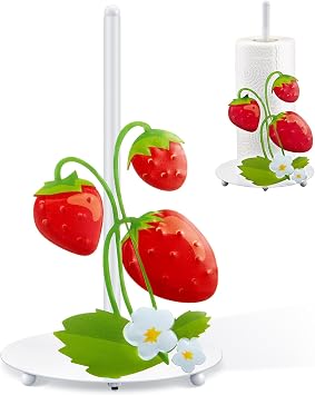 Weysat Strawberry Paper Towel Roll Holder Countertop, Housewarming Gifts for Women, Freestanding Paper Towel Holder, Farmhouse Kitchen Accessories Home Decor, 3D Handmade Pattern, Weighted Base