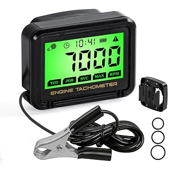 Digital Chainsaw Tachometer Tool Small Engine Tachometer Hour Meter Waterproof Motorcycle Pulse Tacho Meter Replaceable Battery Tiny Tach RPM Meter Gauge for Lawn Mower Dirt Bike Boat Marine UTV