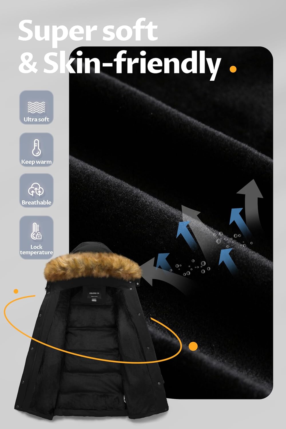 CREATMO US Girl's Winter Fleece Lined Long Parka Puffer Coat Thicken Ski Jacket With Fur Trim Hood - Image 3