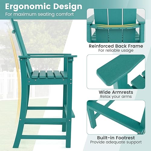 Miniatura 4 de Giantex Silla Adirondack de 52 pulgadas de alto, taburete de bar de polietileno de alta densidad para exteriores con respaldo ergonómico,