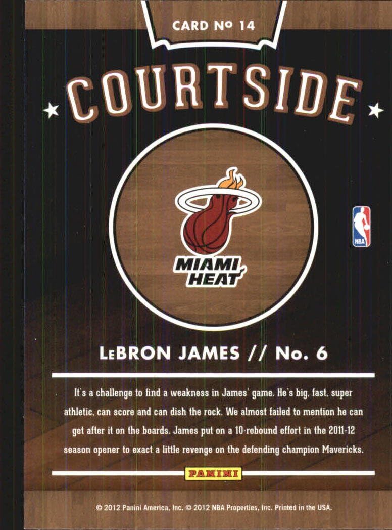 2012-13 Hoops Courtside #14 LeBron James Basketball Card