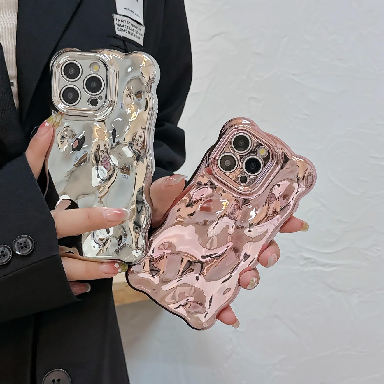 JANDM Custodia IPhone 14 Pro Max Con Motivo 3D Wave Bubble – Effetto Glitter Cromato, Antiurto, Protezione Fotocamera, Ricarica Wireless