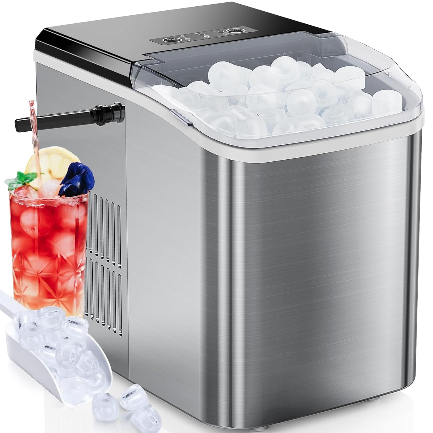 Stainless Steel Countertop Ice Maker, Portable Self