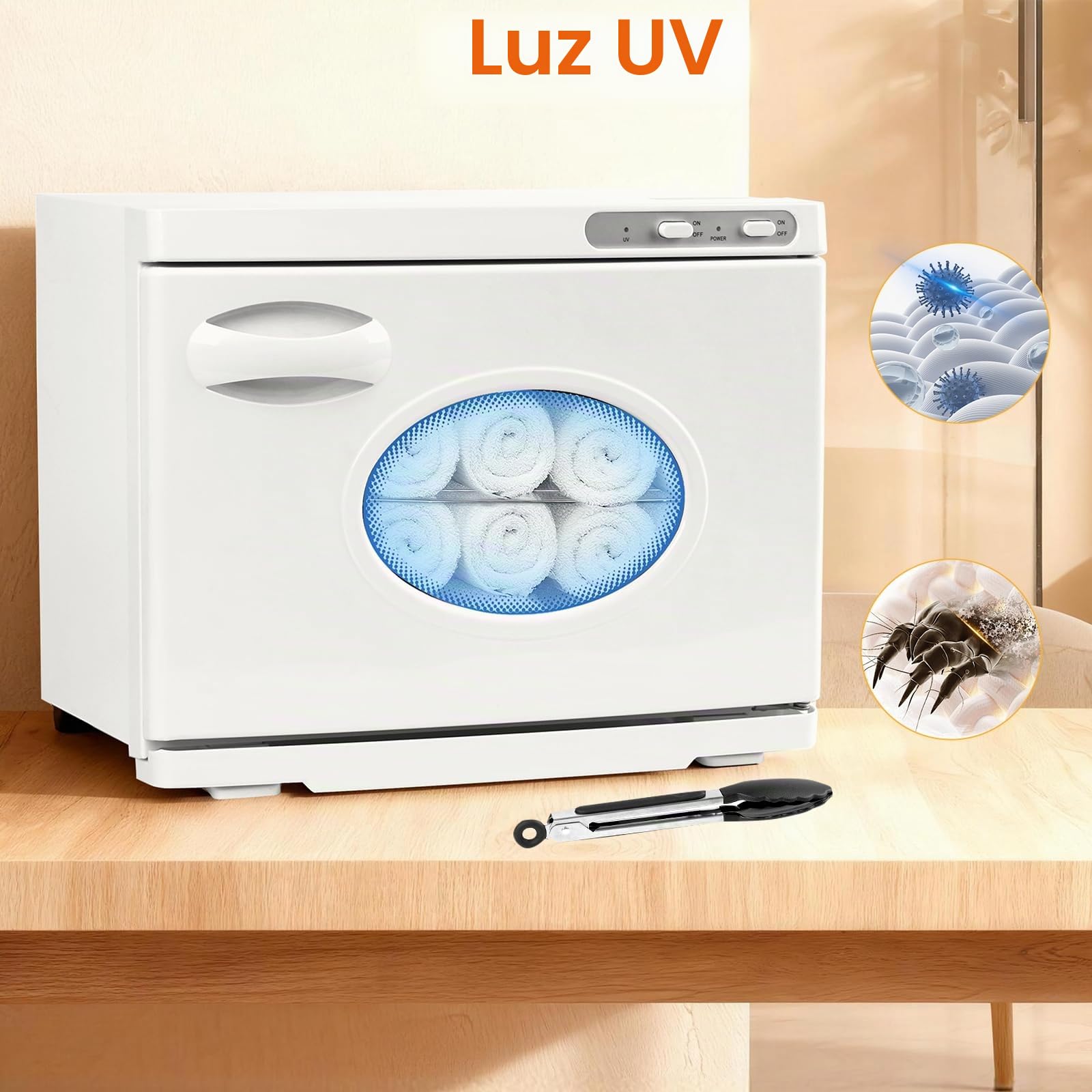 Calentador de toallas de 23 L, con lámpara UV, calentador de toallas 3 en 1, calentador de toallas eléctrico con ventana para spa, masaje, salón y cuidado de uñas, color blanco