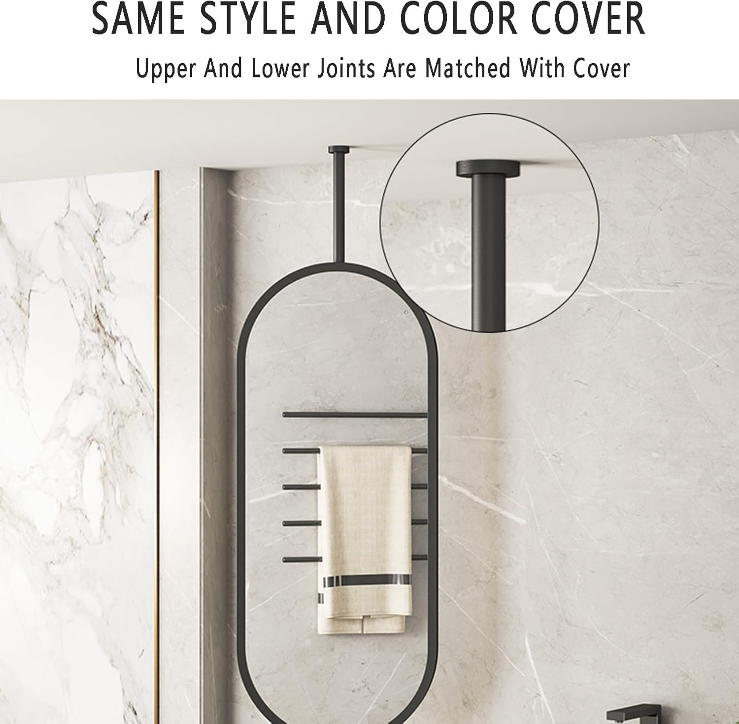 楕円形の天井吊り下げミラー、照明付きバスルーム、壁掛け、タッチボタン付き、360&deg;回転ブーム、ホテルや自宅用(Black,50x80