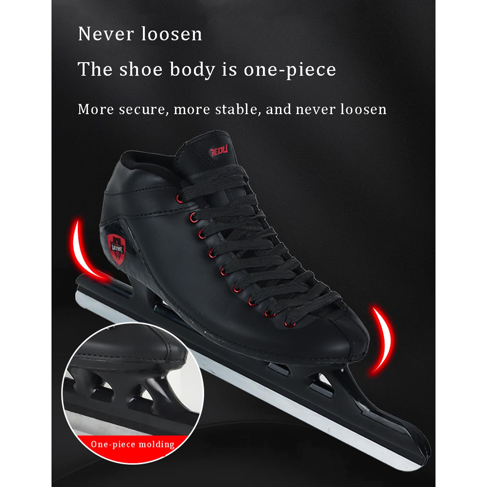 Patins à glace pour les patineurs débutants et intermédiaires Chaussures de patinage de vitesse Moulage monobloc Lacets bas Patinage sur piste courte professionnel masculin et féminin