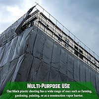 Vista 4 de Farm Plastic Supply - Láminas de plástico negro de 4 mil - 3' x 100' - Láminas de plástico de barrera de vapor de polietileno resistente
