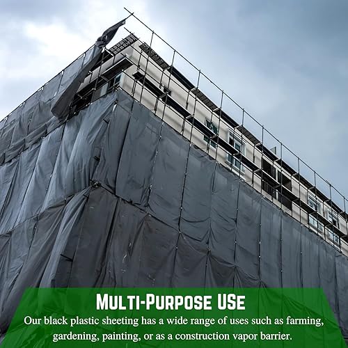 Miniatura 10 de Farm Plastic Supply - Láminas de plástico negro - 4 mil - (20' x 100') - Lona de plástico negra, láminas de plástico de barrera de vapor de