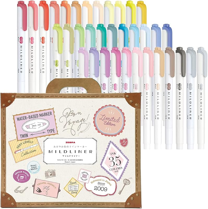 ZEBRA WKT7-35C Highlighter, Mildliner, 35 Color Set, Gift Box Included
