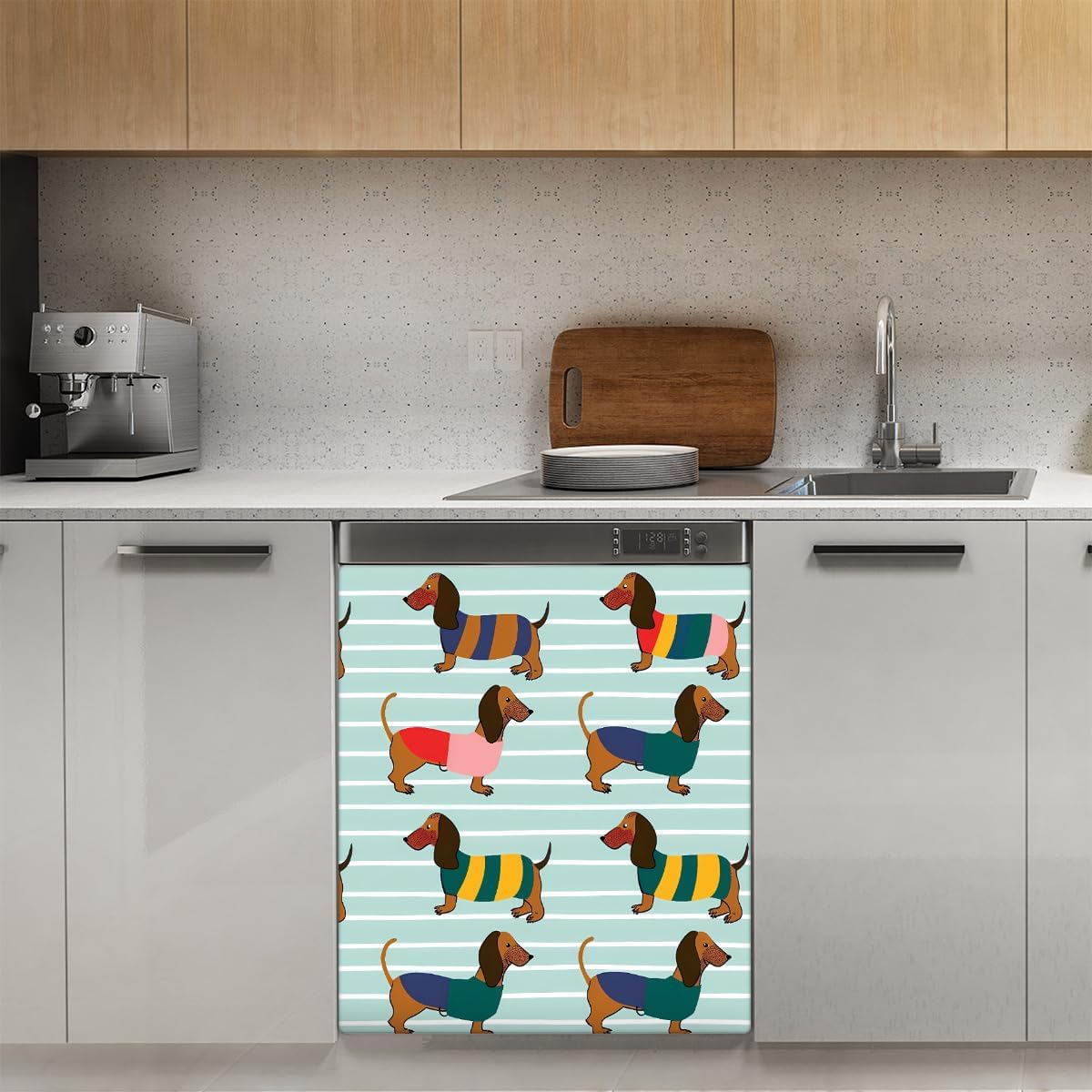 Dishwasher Magnet Cover Colorful Dachshund Dog Stripes Reusable Dishwasher Magnetic Cover Sticker Decorative Dish Washer Door Cover Panel for Home Kitcen Appliance