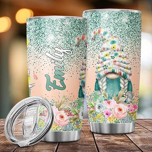Miniatura 3 de Vaso de gnomo de flores bohemias vaso de flores de acuarela para mujeres su novia amantes de los gnomos decoración de primavera 20 onzas 30 onzas
