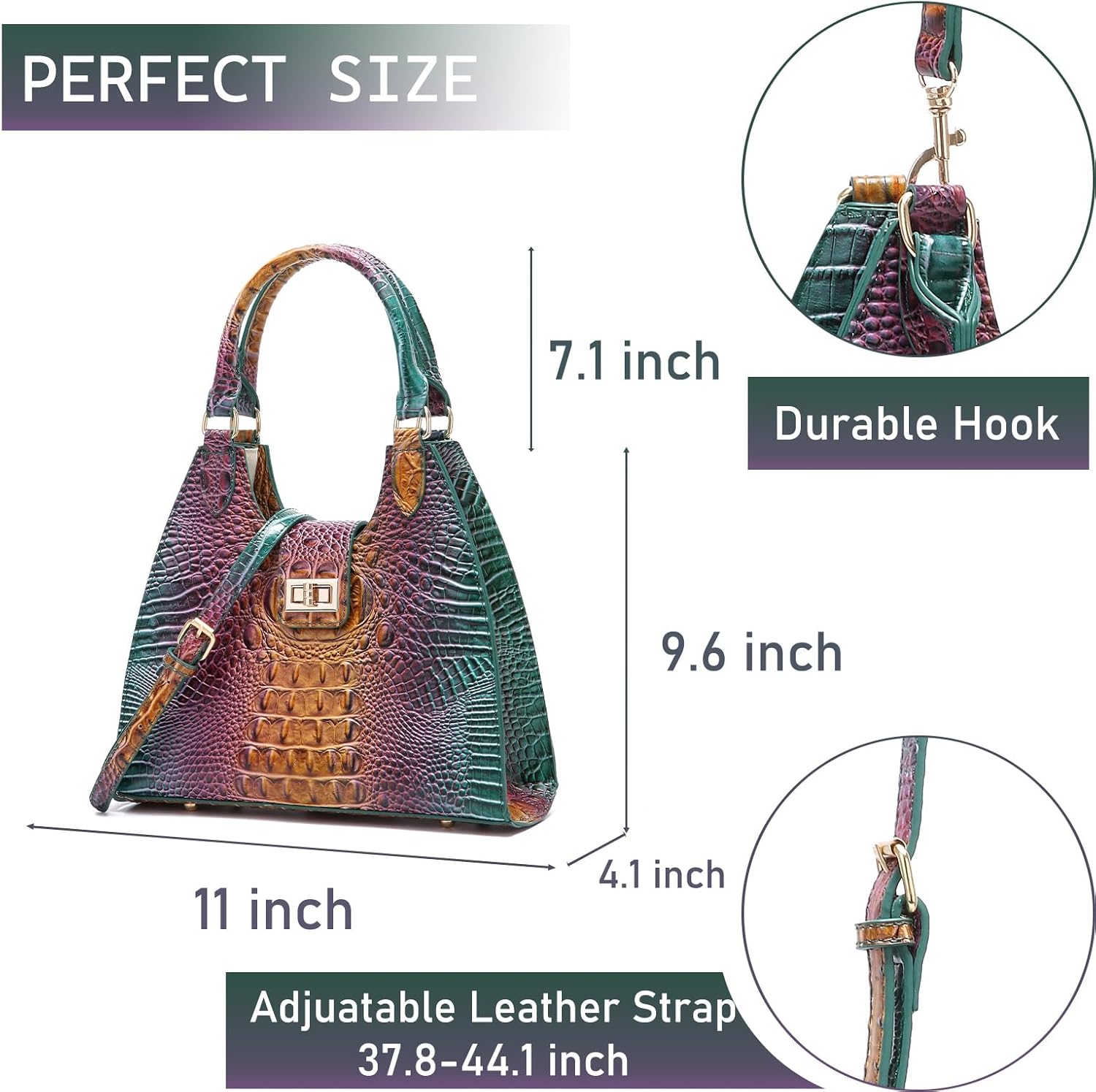 Ladies Tote Leather Bags for Women Crocodile Embossed Zipper Satchel Purse Classy Compartments Crossbody bag - Image 3