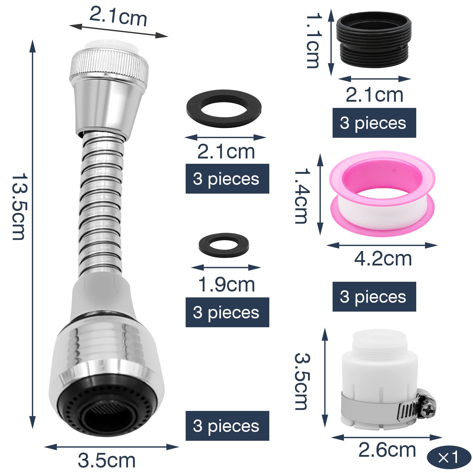 VEGCOO 3Pcs Aireador Grifo Cocina, Alargador Grifo Giratorio 360°, Adaptador Grifo Cocina, Grifo de Ahorro de Agua Extensor Grifo para Cocina y Baño