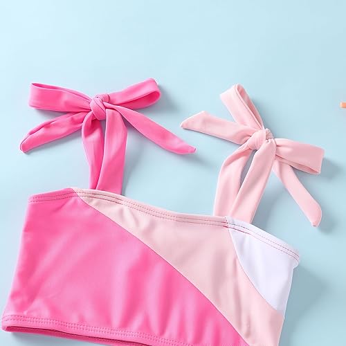Miniatura 4 de YOUNGER TREE Traje de baño de dos piezas para niñas pequeñas, traje de baño de verano con bloques de color y rayas, traje de baño de playa 18M-5T