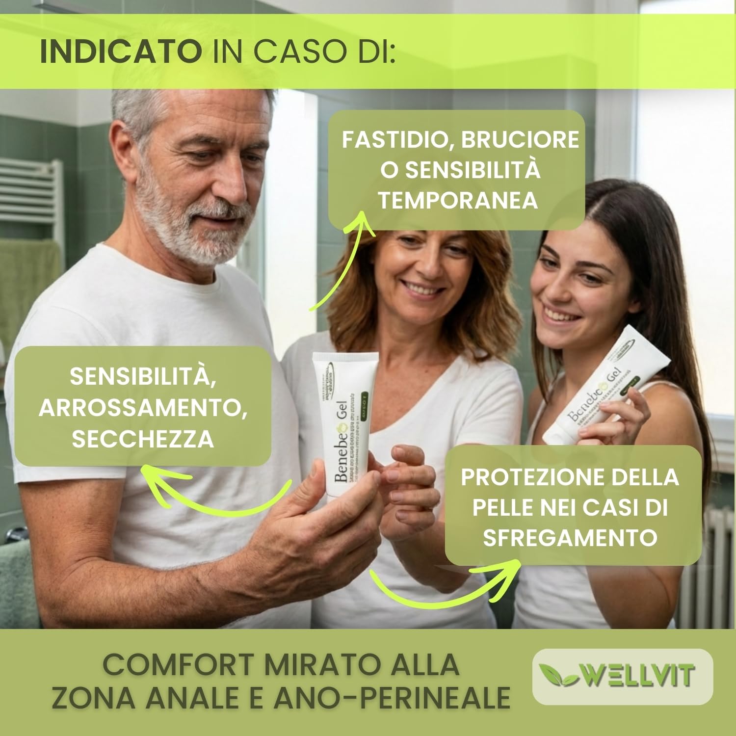 Benebeo Gel Wellvit - Crema Anale, Crema Intima Lenitiva Prurito Bruciore Zona Ano-Perineale con Acido Ialuronico e Pantenolo, Sollievo per Fastidio e Sensibilità, pH Fisiologico - 50 ml Made in Italy
