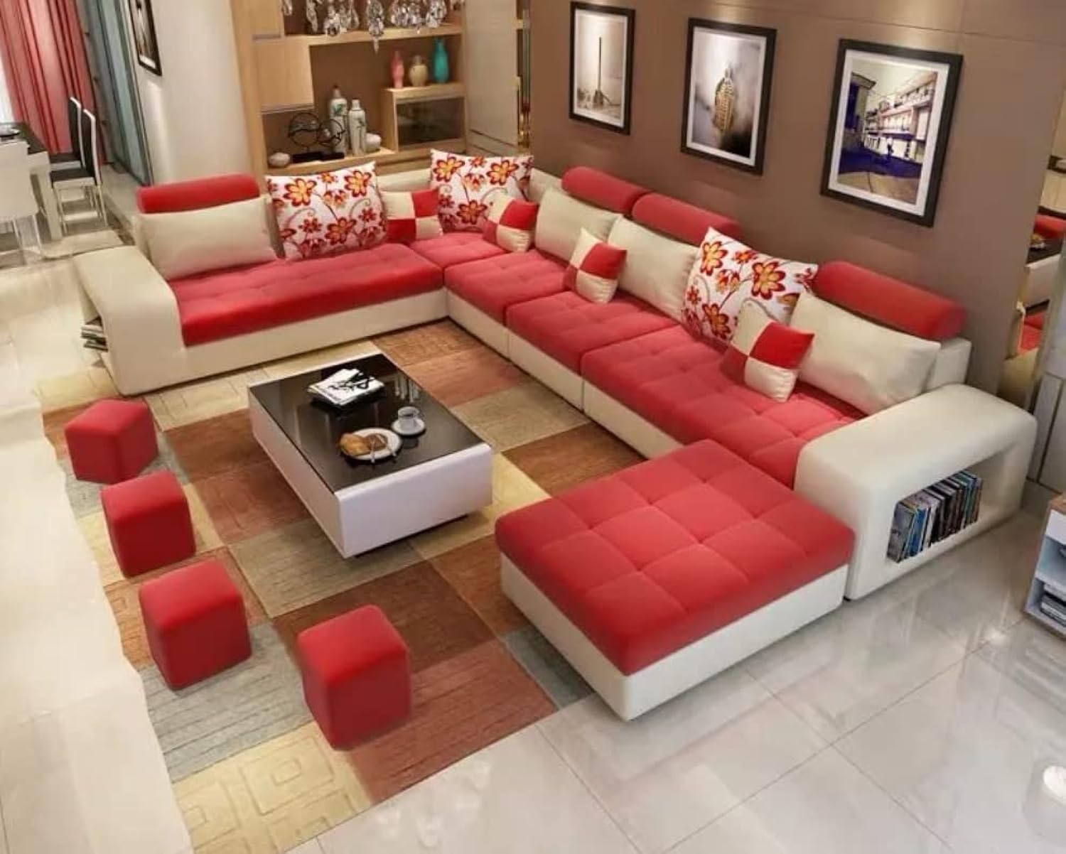Good Luck Furniture Factory LLC Live Room Sofa,Apartment Living Room Corner Sofa set Combination Furniture (Red)