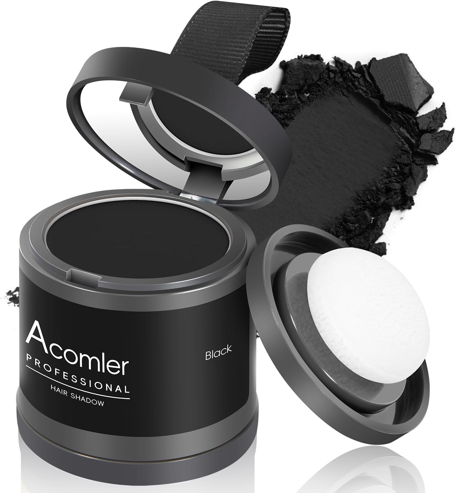 Acomler Instantly Root Cover Up Hairline Shadow Powder,Root Touch Up Hair Color 0.35 Ounce for Thinning Hair, Grey Hair Coverage Hair Powder for Women Men with Eyebrows,Beard Line,Bald Spots (Black)