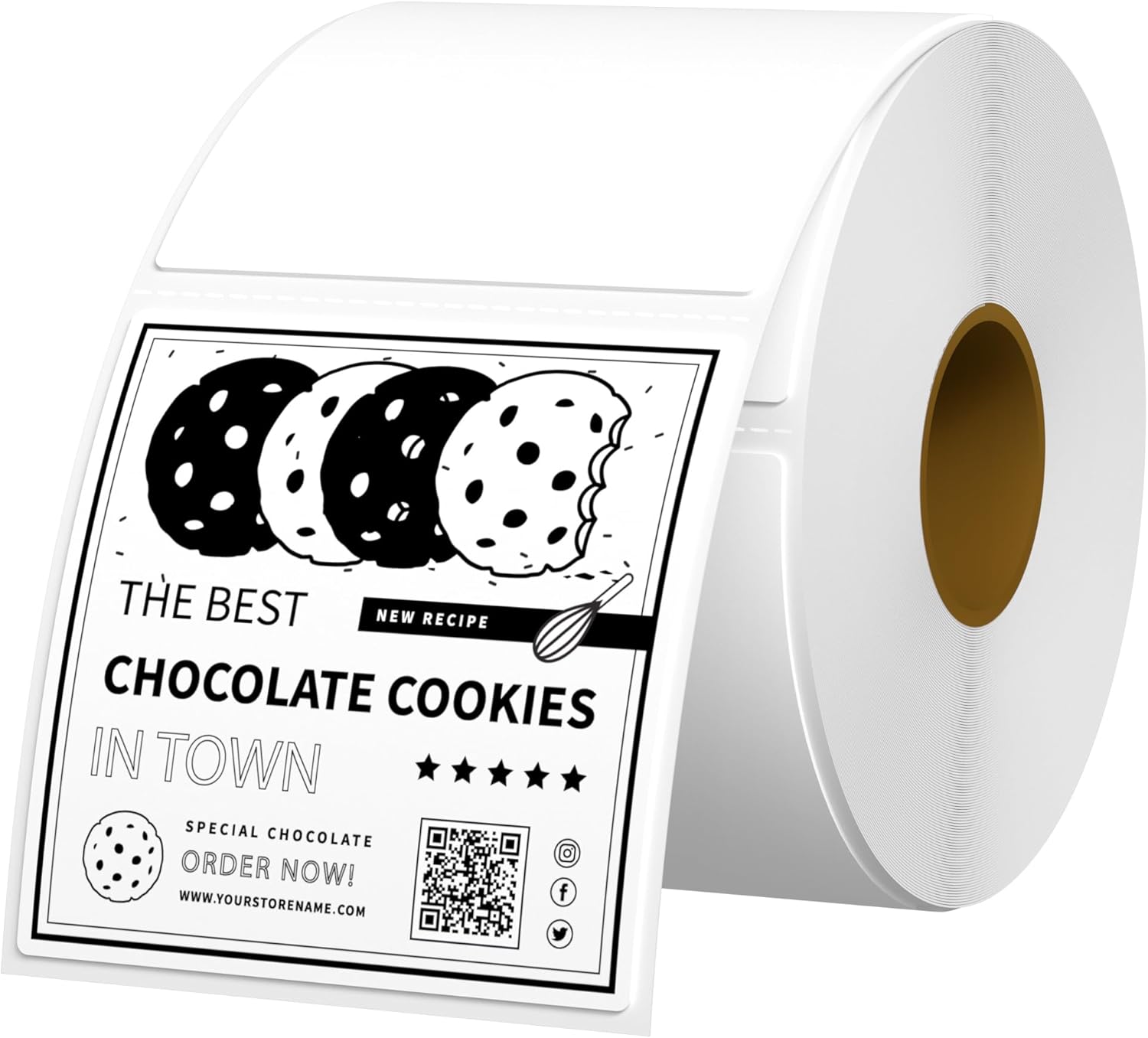 2x2 Thermal Labels Square Thermal Sticker Labels with Perforated Line, 500 Sheets/1 Roll, White, for QR Code, Baking, Product Logo, Business