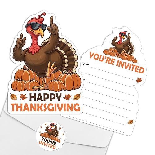 REWIDPARTY 15 Sets Thanksgiving Party Invitations with Envelopes Stickers, Pumpkin