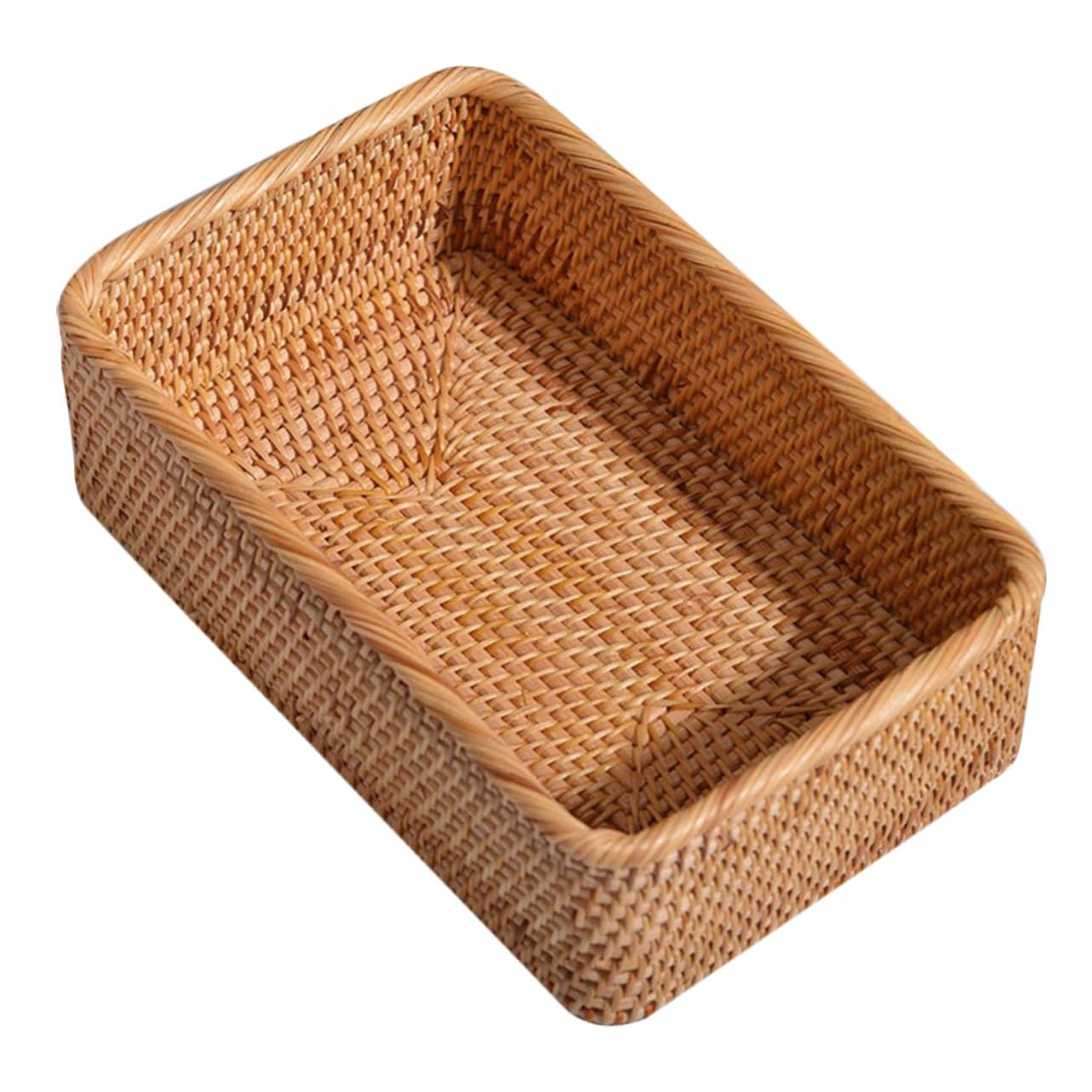 SOLUSTRE Rattan Woven Storage Basket Multi Functional Sundries Organizer for Home Office for Snacks Desk Accessories Space Saving Design