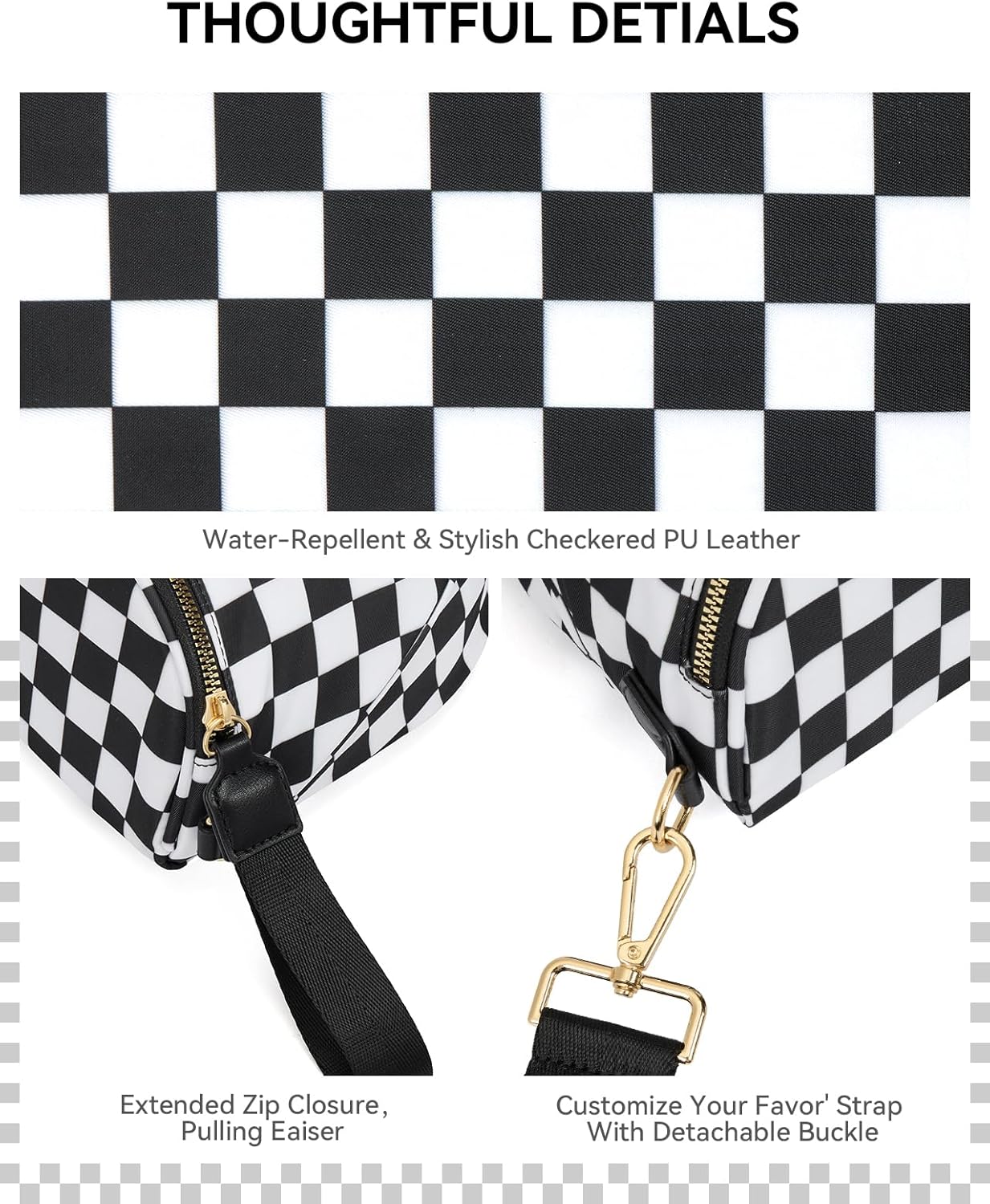 BOSTANTEN Crossbody Bags for Women Cross Body Purse Checkered Bum Bag, Large Diaper Purse for Moms, Perfect for Work/Travel - Image 6