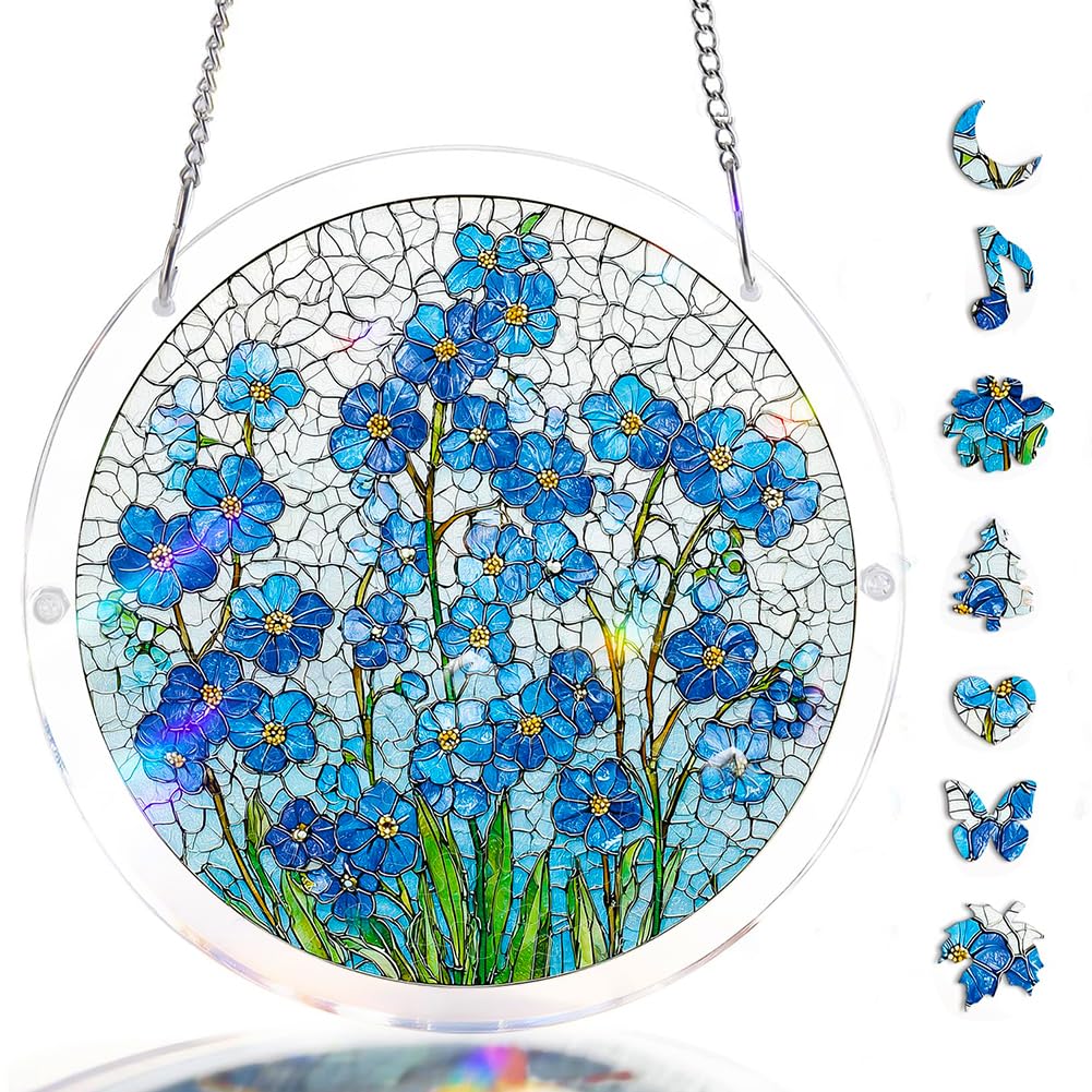 Puzzle Sun Catchers for Windows,Acrylic Jigsaw Suncatchers Kit,Stained Glass Style Window Art,Crafts for Adults,Crystal Suncatcher Hanging Decor,Garden Gift (017, M-8.2IN)