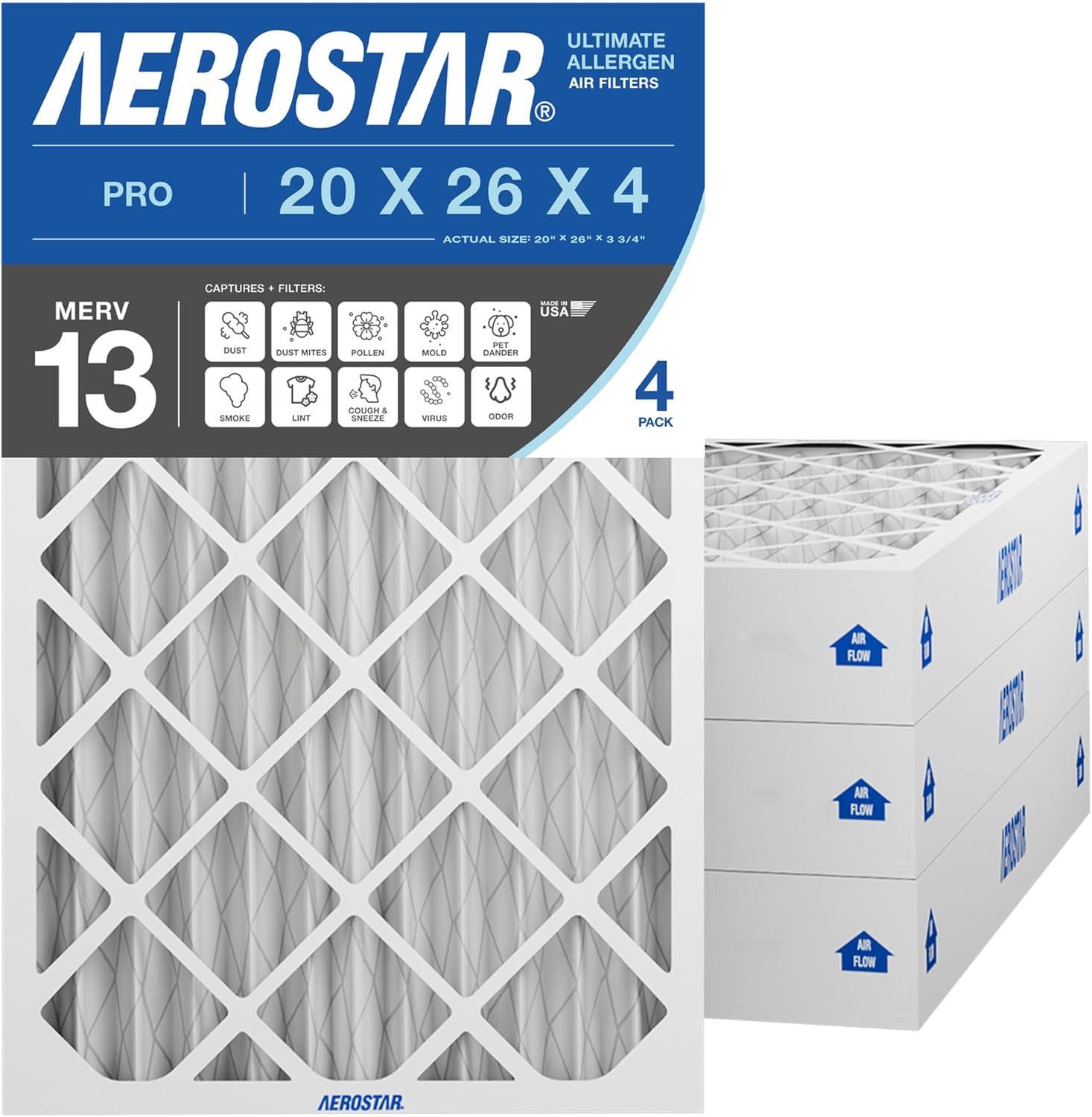Aerostar MERV 13 Collapsible Replacement Filter for Aprilaire 213, 4PK