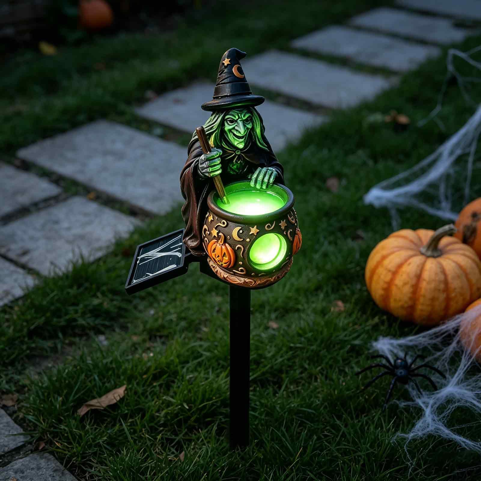 Solarny kociołek czarownicy, lampa ogrodowa z żywicy, świecąca lampa ścieżkowa, wodoodporna dekoracja trawnika na podwórko, na stół, świąteczna ozdoba, trawnik ogrodowy, patio, dekoracja