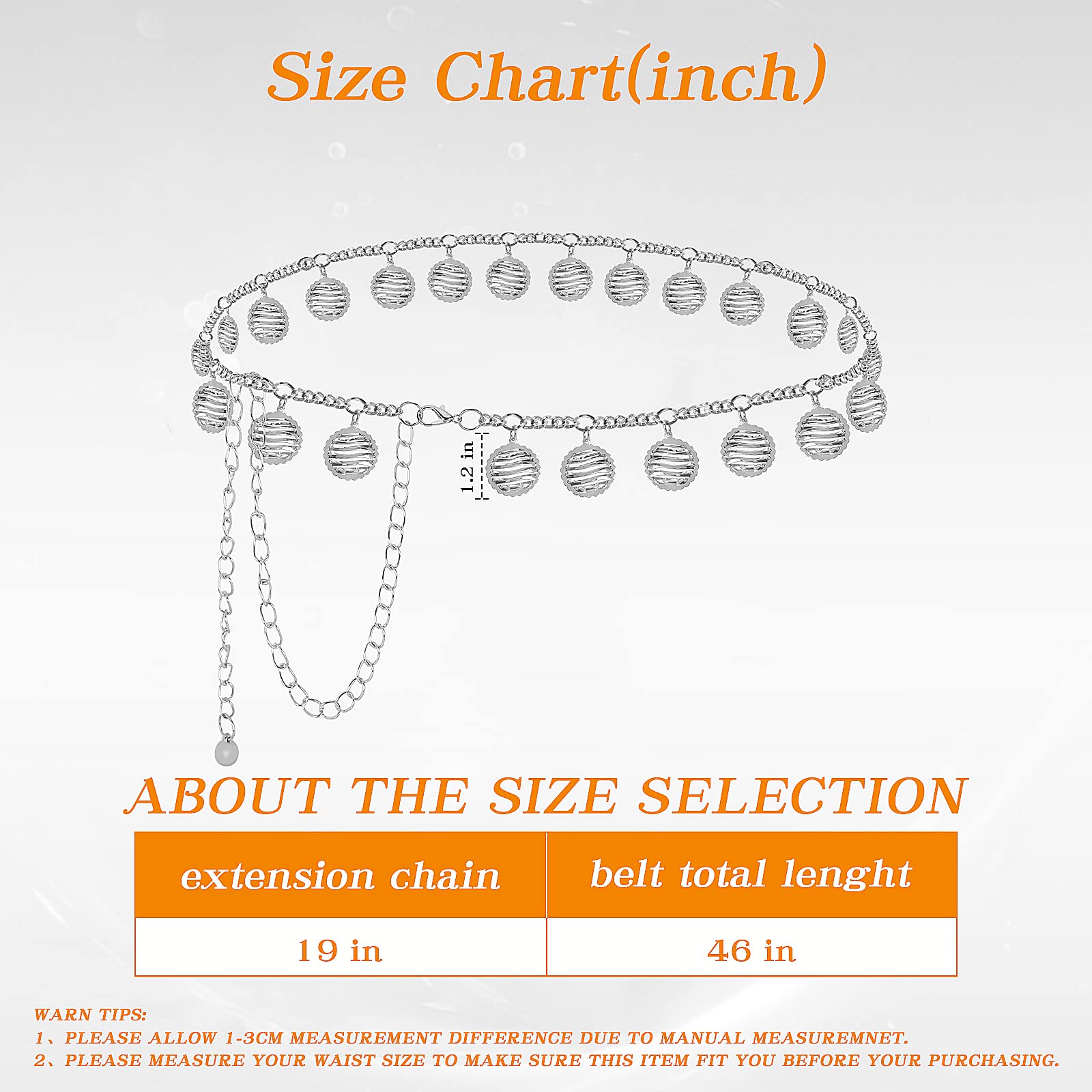 TOURZOO Metallkette für Damen, verstellbare Taillenkette für Kleider/Jeans, Western-Concho, Länge 116,8 cm (68,6 cm + verlängerte Kette 48,3 cm)