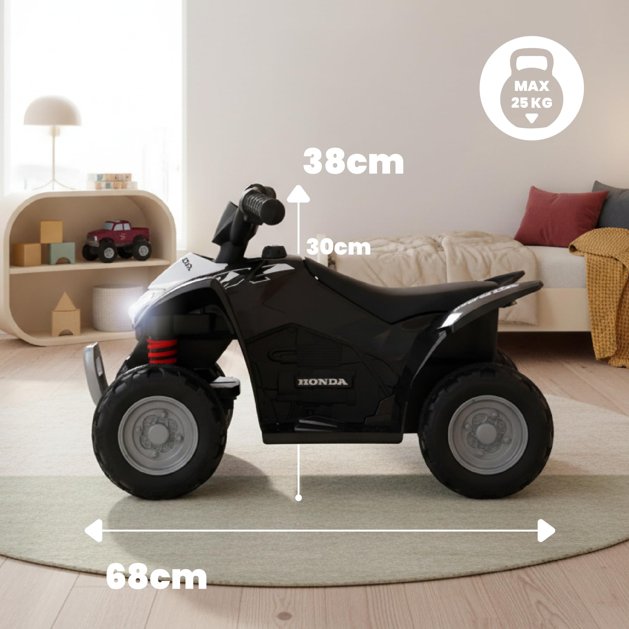 SUN BABY Quad Honda H3 TRX na Akumulator od 18 Miesiąca Czarny | lampka LED, sygnał dźwiękowy, profilowane siedzisko, licencja Honda, samochód dziecięcy, pojazd elektryczny