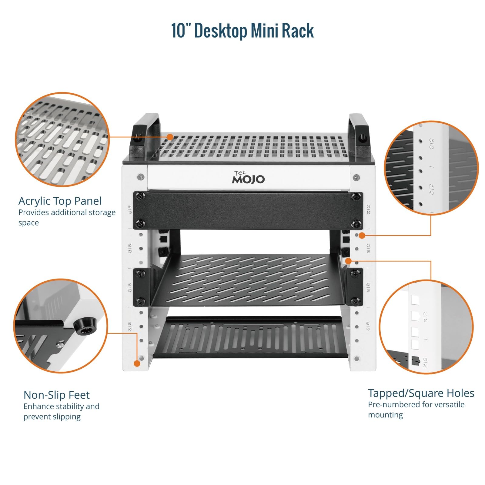 Tecmojo Rack réseau 4U, mini rack de serveur de 25,4 cm avec 2 panneaux translucides latéraux et 2 poignées supérieures, profondeur de 20 cm, pour équipement informatique et appareils A/V de 25,4 cm
