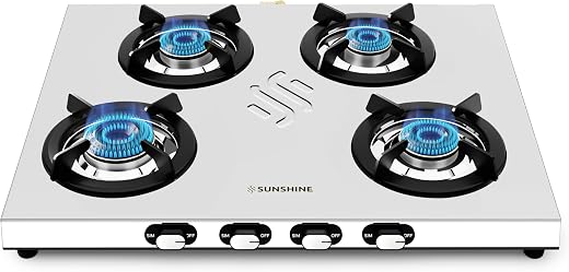 Sunshine Falcon Ultra 4 Burner Gas Stove | 5 Year Warranty on Burner and Body | 2 Year Warranty with Doorstep Service | IS...