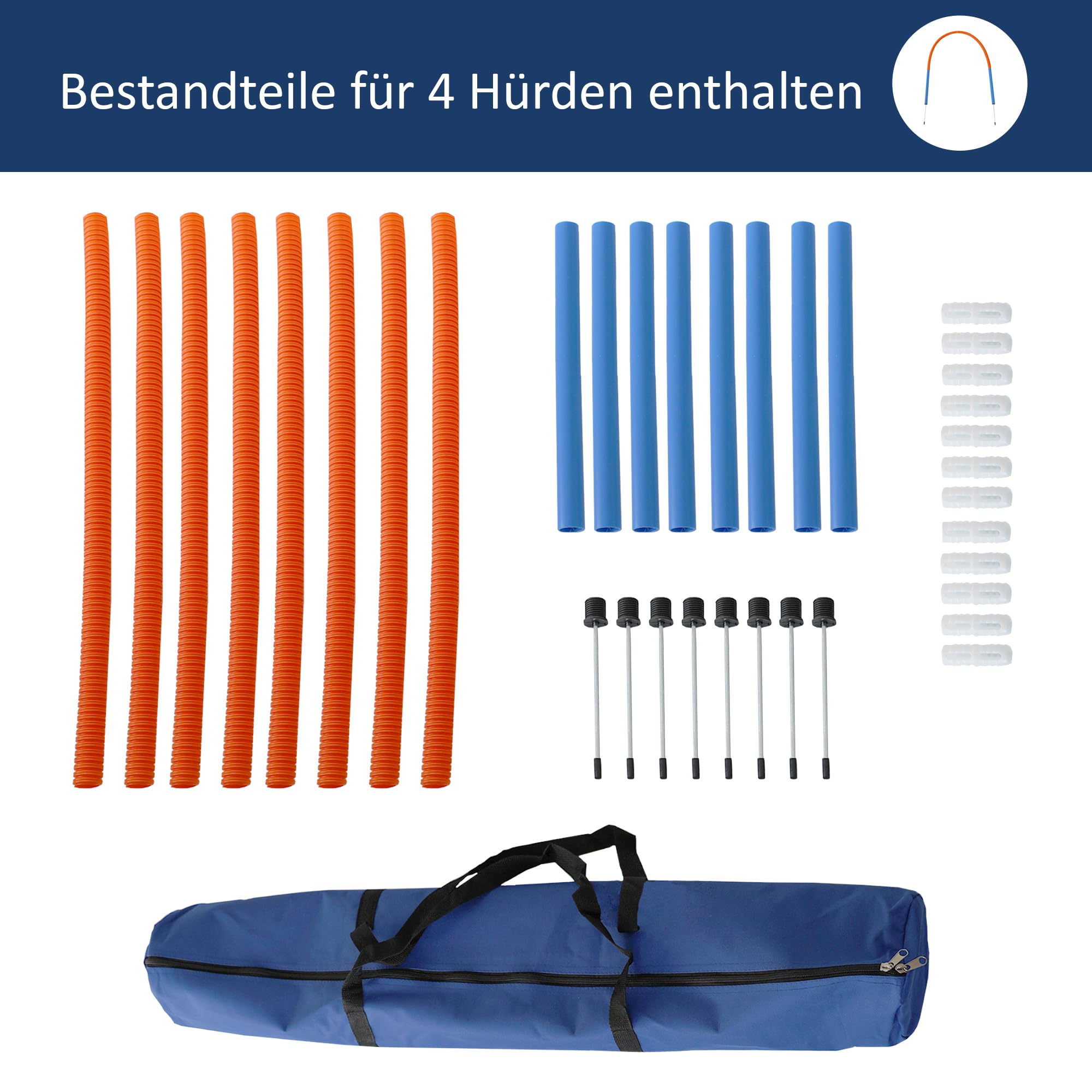 Lemodo Hoopers Set mit 4 Bögen, Agility Set, Steckhürden-Set mit Tasche, Hundesport, Hundetraining