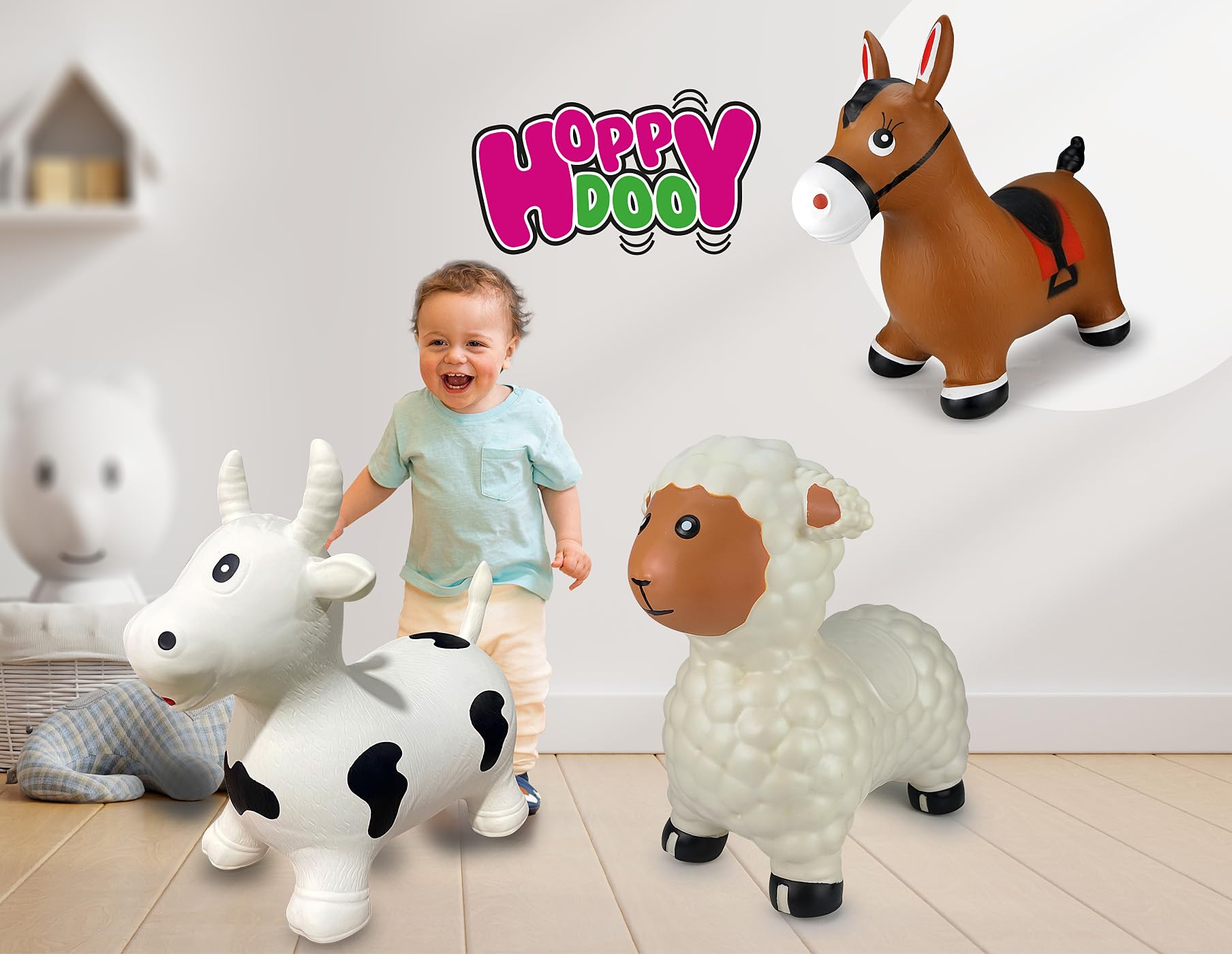 Jamara 460597 - Animal Saltarín Caballo Marrón con Bomba – Peso hasta a 50 kg, Orejas como Soporte, Resistente, Promueve el Sentido del Equilibrio, Simple de Limpiar