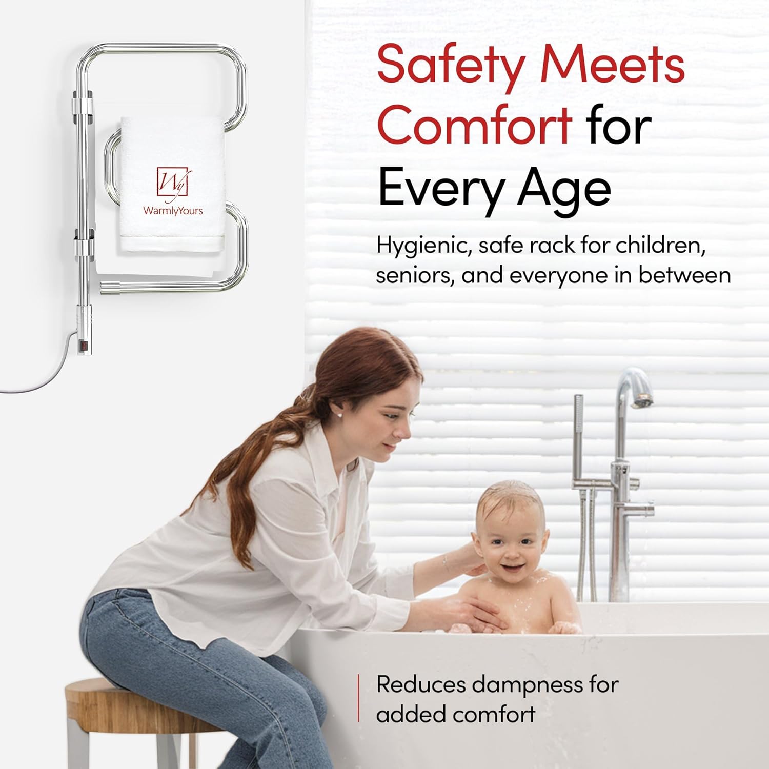 WarmlyYours Heated Towel Rack, 4 Bars, Polished Chrome, Wall-Mounted Swivel Electric Towel Warmer, Plug-in Drying Rack for Bathroom (Elements)