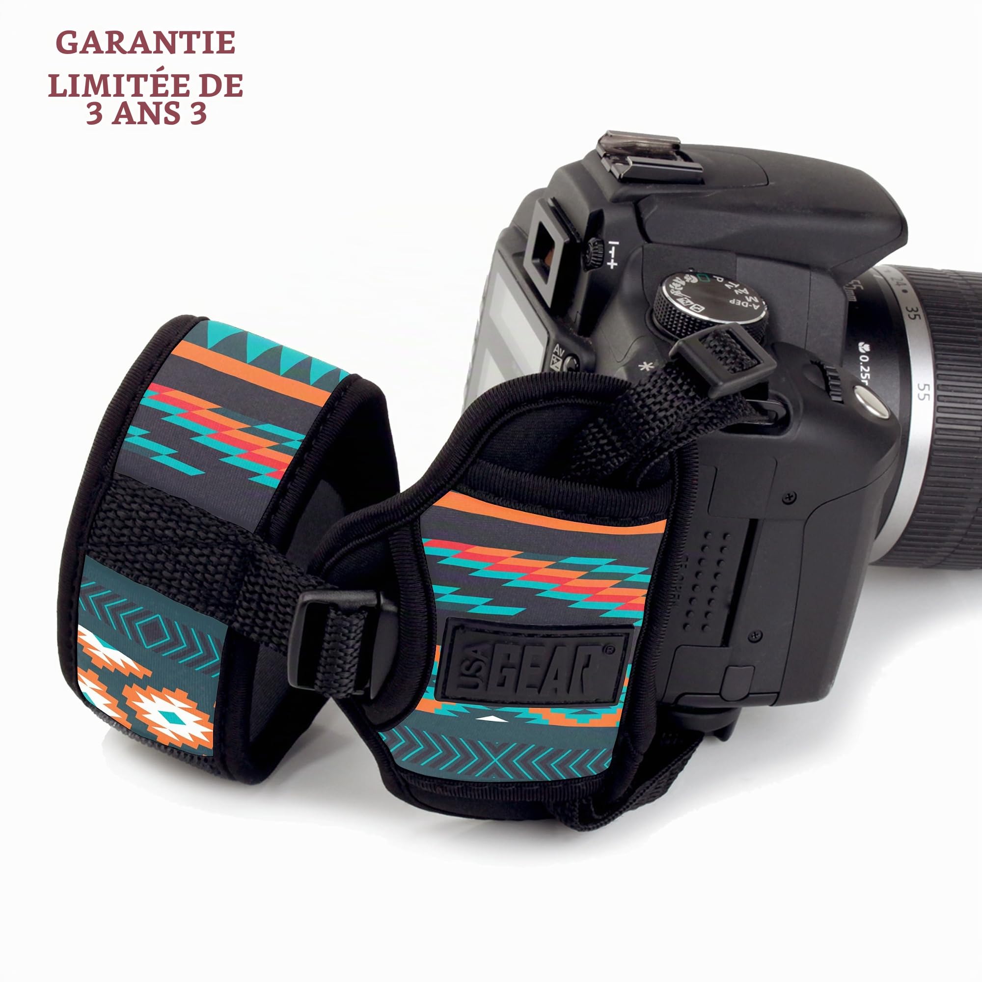 USA Gear Dragonne Grip Poignet Rapide Appareil Photo Reflex et Bridge - Sangle Appareil Photo avec Bracelet en Néoprène Ajustable - Compatible avec Nikon, Canon, Pentax, Panasonic Lumix et Plus-Bohème