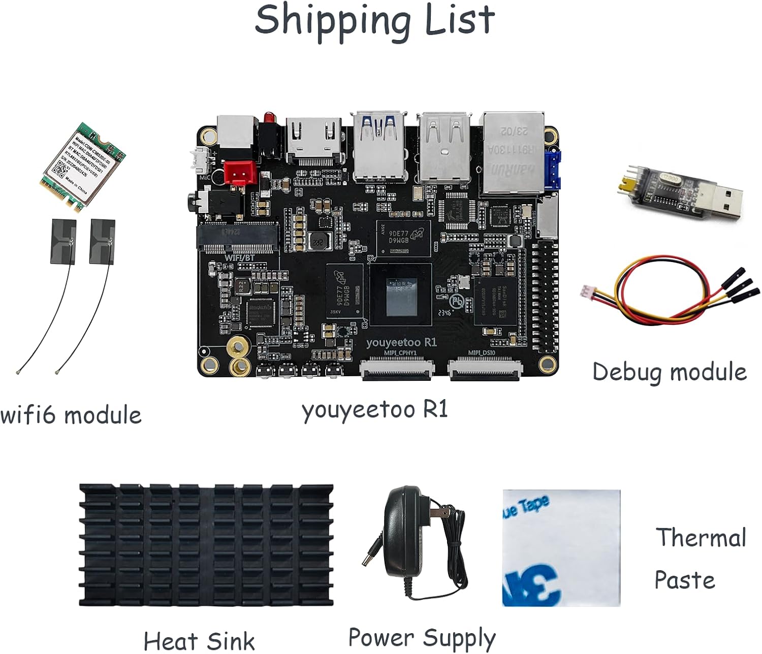 youyeetoo R1 WiFi 6 Single Board Computer -Rockchip RK3588S -6 Tops NPU & 8K Display -Support HDMI 2.1, SATA 3.0, PCIe 2.0 SSD, USB Host x5, Onboard NFC -AIoT Control/NAS (8GB RAM+64GB eMMC Kits)