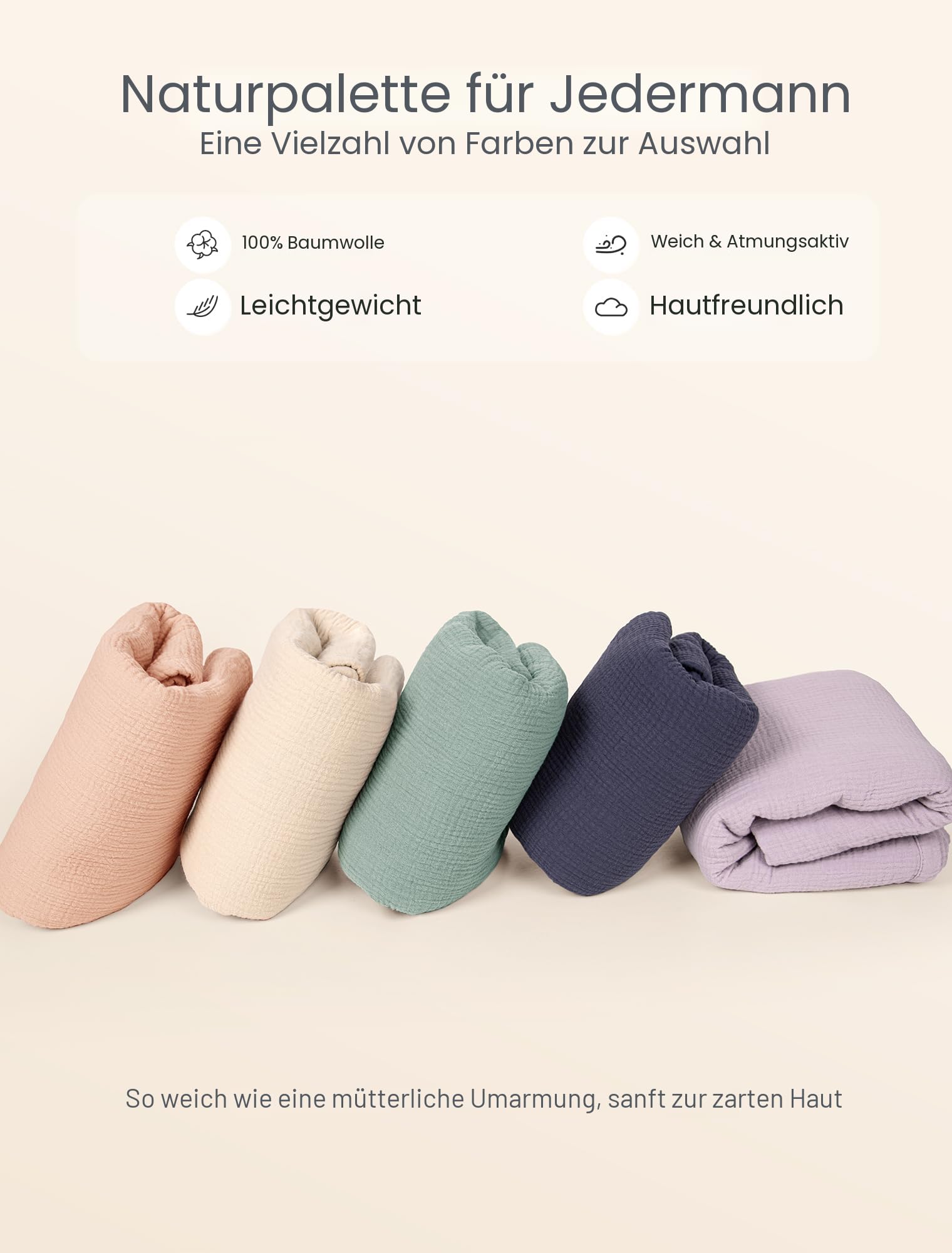 lulumoon Musselin Decke Baby - Atmungsaktive Babydecke,Baby Decken Neugeborenen,Weiche Krabbeldecke für Kinder,Musselin Schlafdecken für Kleinkinder Mädchen Junge 120x120cm(Elfenbein)