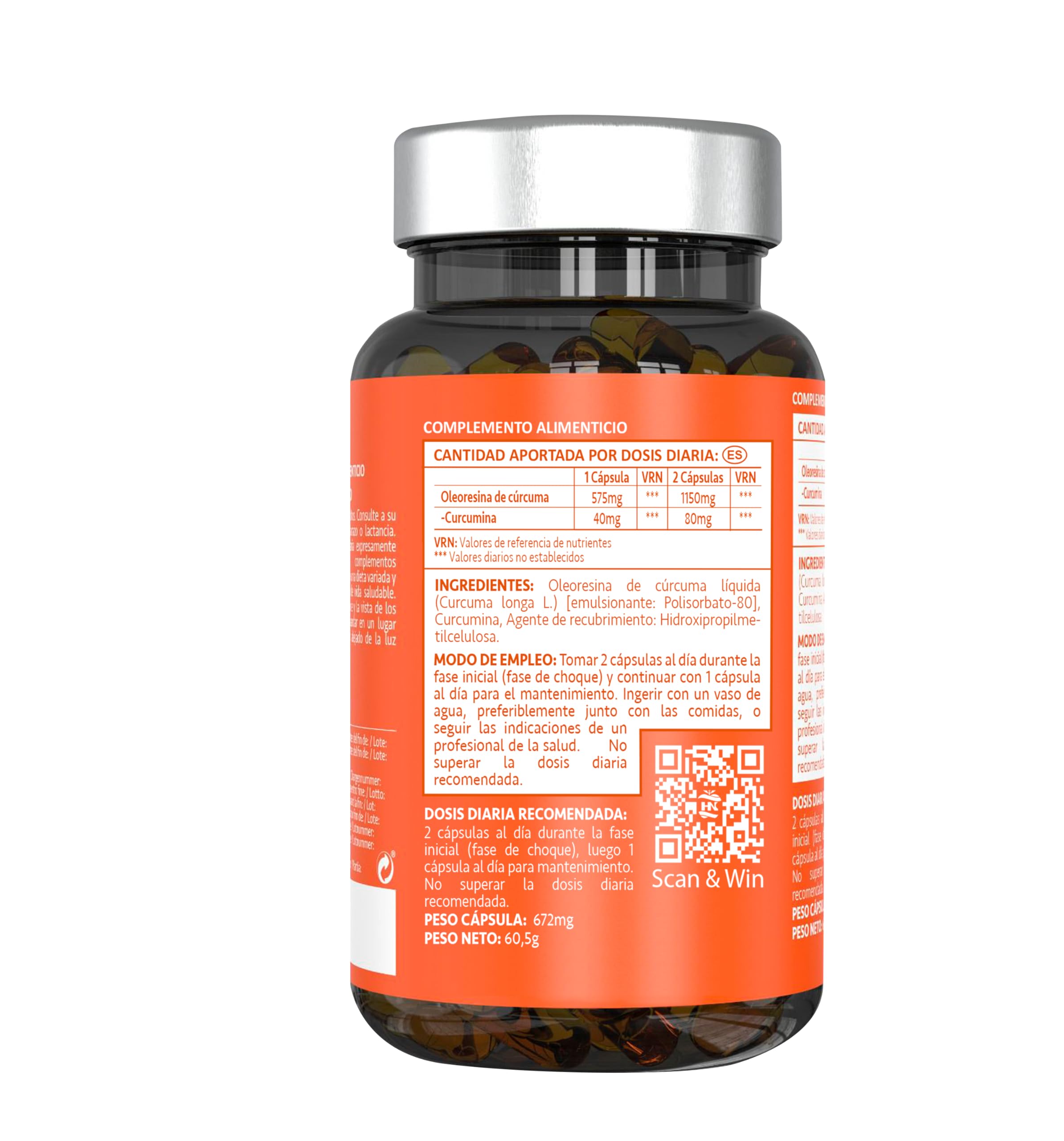 Curcuma en Capsulas líquida de 575 mg. 90 Cápsulas de Curcumina Micelada de Absorción Inmediata, Capsulas de Curcuma Liposomada, sin Pimienta Negra y Jenjibre