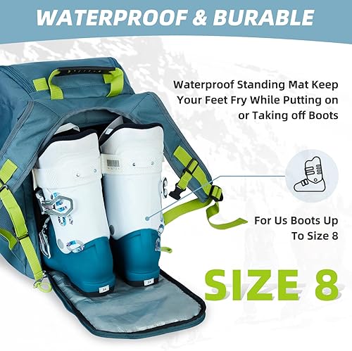 Miniatura 10 de Hytiland Bolsa para botas de esquí para niños, mochila impermeable para botas de esquí de 35 L, bolsas de esquí ligeras acolchadas para niños y