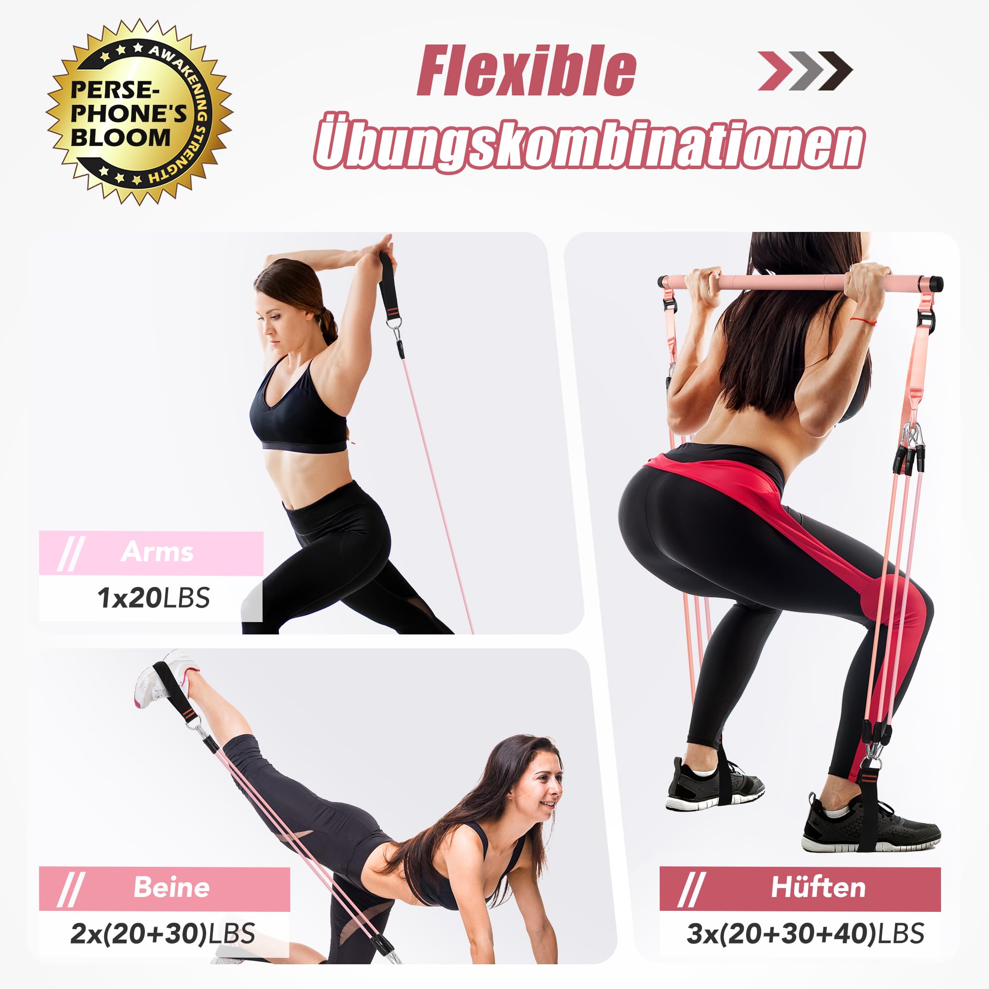 ALongSong Pilates Bar Set mit Widerstandsbänder Krafttraining 180LBS/140LBS/240LBS/360LBS Resistance Bands Fitnessbänder Set & Pilates-Stange, Griffe für Fitness/Yoga/Gym