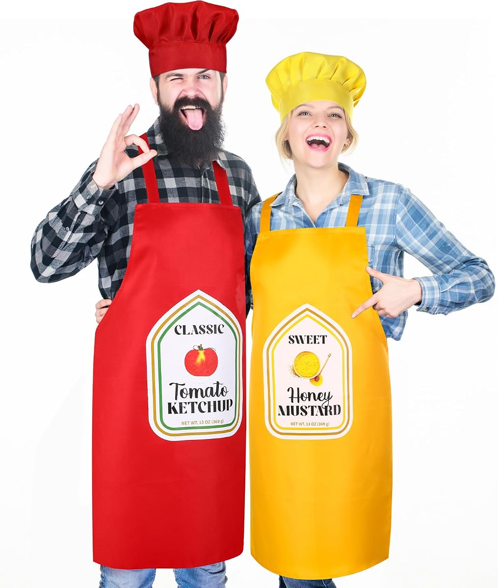Shyyween 4 Pcs Couple Halloween Costume Set Chef Hat and Apron for Adults Funny Halloween Costume Accessories Party Cosplay
