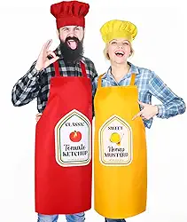 Conjunto de 4 peças, chapéu de chef e avental para casais de Halloween, fantasia masculina e feminina para adultos