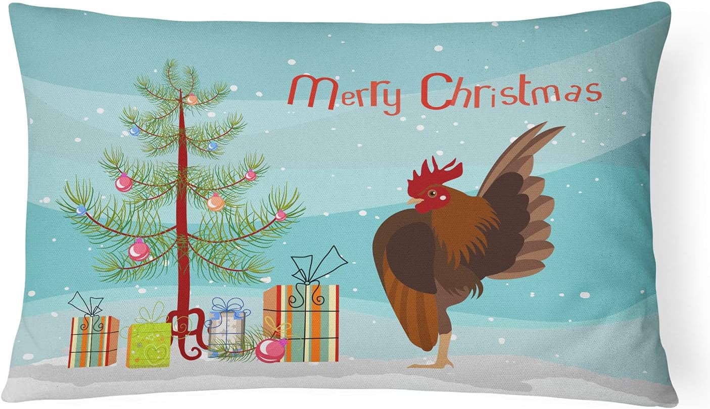 Caroline's Treasures BB9209PW1216 Malaysian Serama Chicken Christmas Canvas Fabric Decorative Pillow, Teal Machine Washable, Indoor Outdoor Decorative Pillow for Couch, Bed or Patio, 12HX16W
