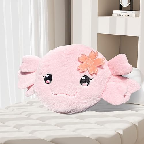 Miniatura 5 de Darler Axolotl - Animales de peluche de 20 pulgadas, 1.5 libras, para microondas, almohada decorativa de flores rosas para niños, lindo peluche