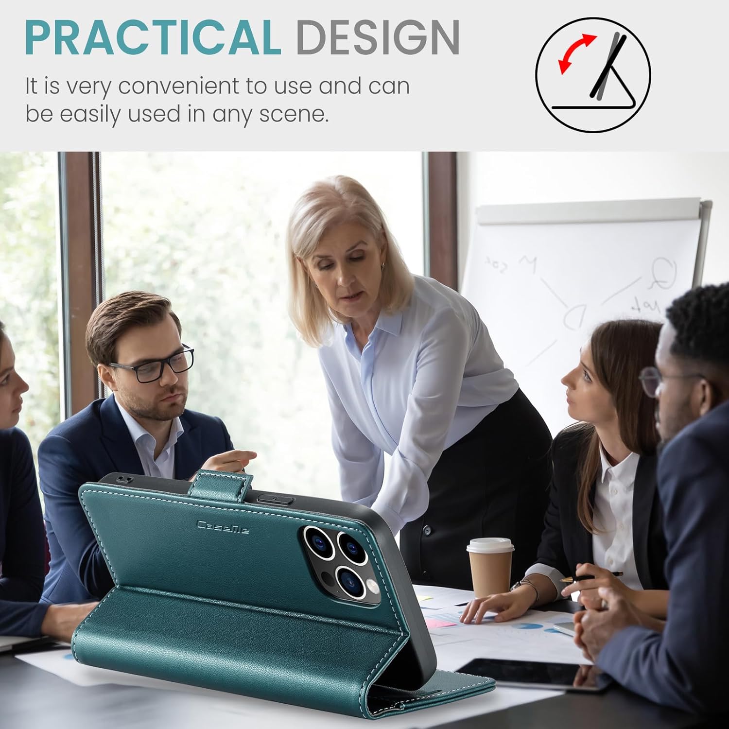 for iPhone 12 Pro Max Case, Premium PU Leather Wallet Case Flip Cover with [RFID Blocking][Card Holder][Stand Function] Shockproof Protective for iPhone 12 Pro Max, Blue-Green - Image 5