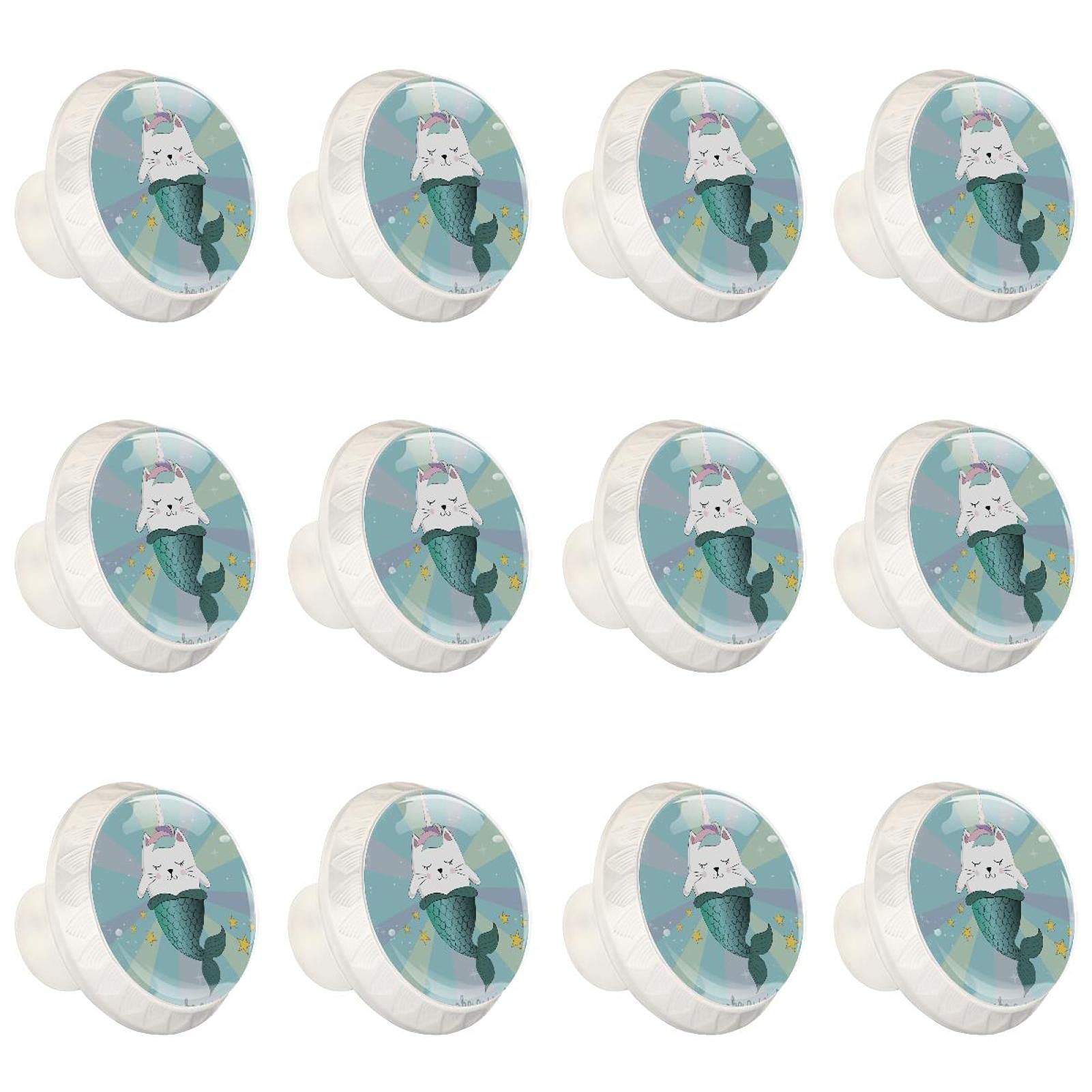 Boutons de placard sirène licorne chat en lot de 12 pièces décoratives
